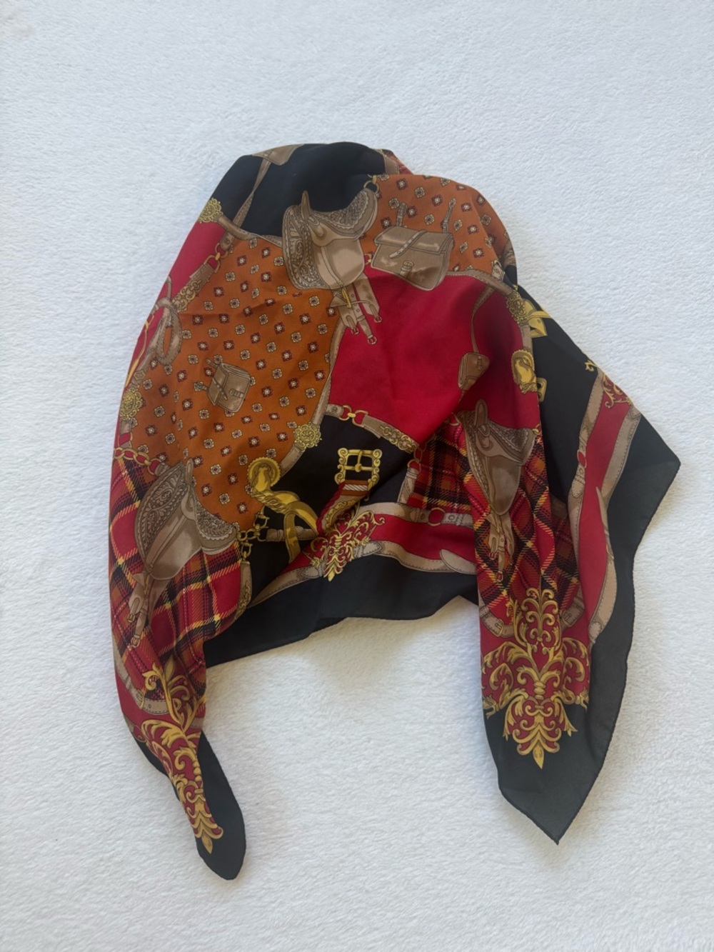 Berkshire Equestrian Print Scarf in Red, Black & Brown